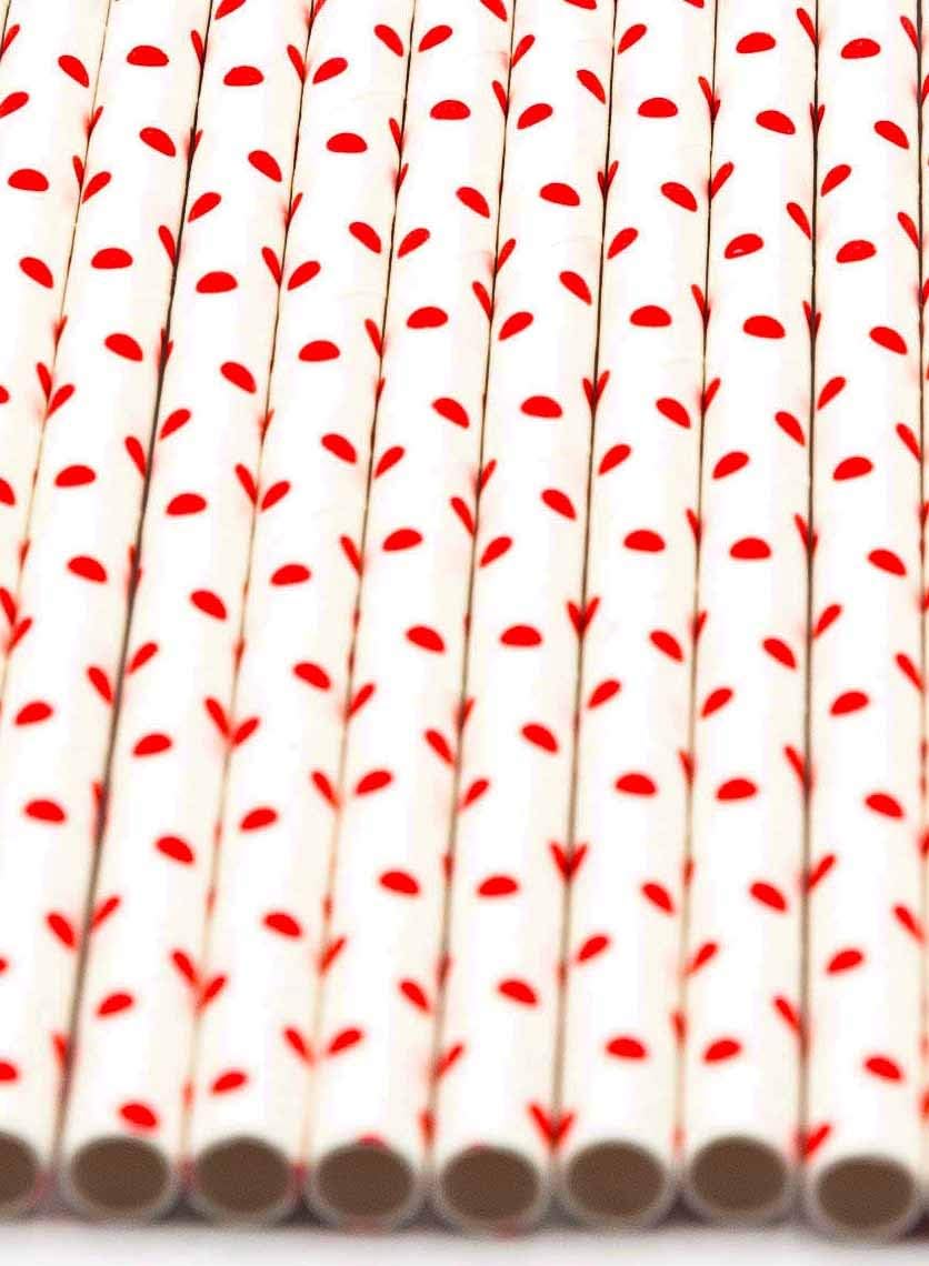 Pack of 150 Red Polka Dot Biodegradable 4-Ply Paper Drinking Straws (Compostable, Non-toxic, BPA-free)
