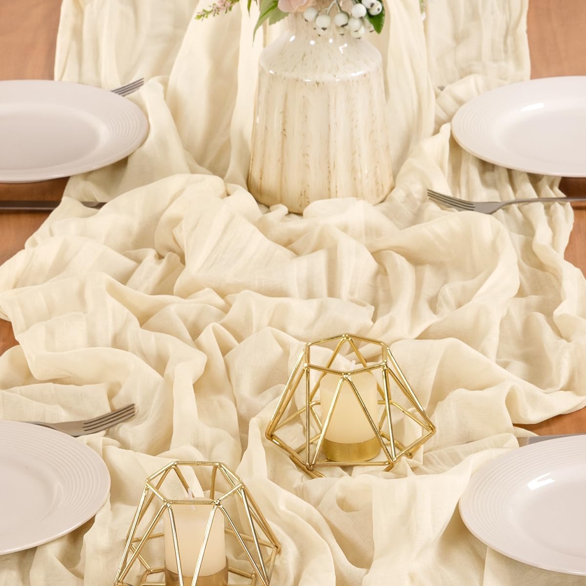 MLMW 3 Pack Beige Table Runner Cheesecloth Boho Gauze Rustic Cheese Cloth Table Runner 160 inch Sheer 13.3ft for Thanksgiving Wedding Party Baby Bridal Shower Birthday