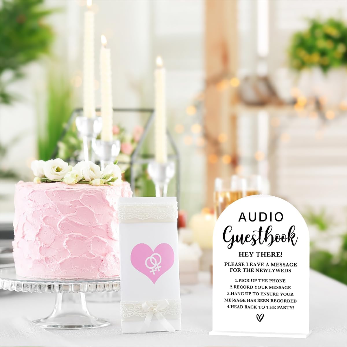 Acrylic Wedding Sign, Bridal Shower Decorations, Audio Guestbook Sign for Ceremony, Modern Font Table Signs, Acrylic Table Top Signs for Wedding Reception Engagement Parties and Event Party (White)
