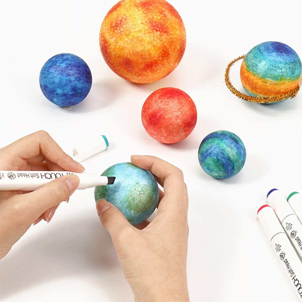 121 PCS 7 Sizes White Foam Balls Polystyrene Craft Balls for Art and Craft, Household, School Projects and Christmas Easter Painting Activity .8’’, 1’’, 1.2’’, 1.6’’, 2’’ Inches