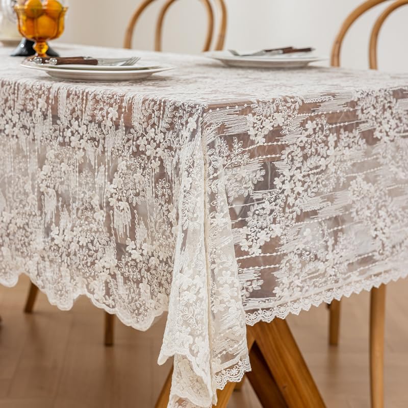 Lace Embroidered Tablecloth. Square Lace Vintage Tablecloth Dustproof Table Protector for Kitchen Dining Room Party Banquet Home Picnic Wedding Decoration (Creamy White 35.5×35.5 inch)