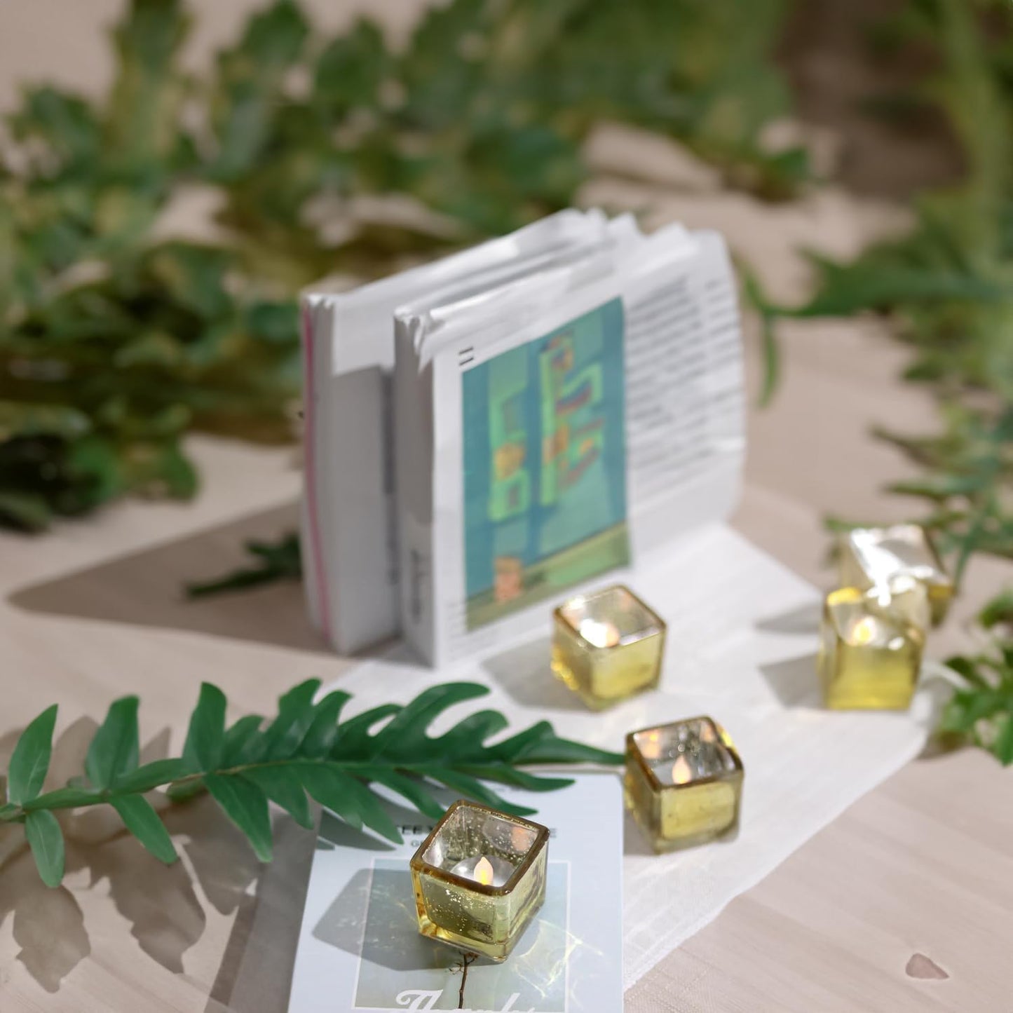 WGV 2 Inch Gold Speckle Square Cube Glass Votive Candle Holder Bulk, Small Tiny Mercury Tea Light 2x2”, 24 Pieces