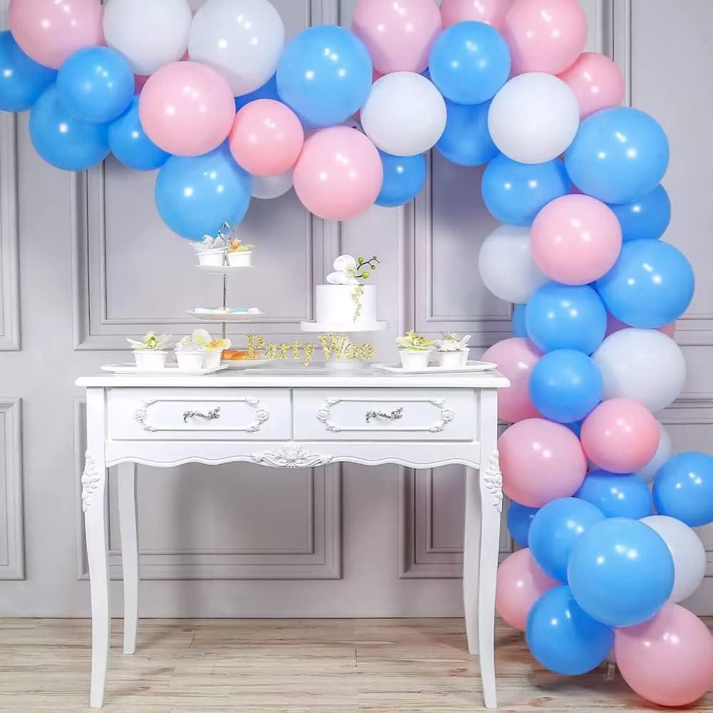 300 Pcs Pink Blue and White 5 Inch Balloons Macaron Pastel Pink and Blue White Latex Small Balloon for Baby Shower Birthday Bridal Shower Wedding Anniversary Gender Reveal Party Decorations
