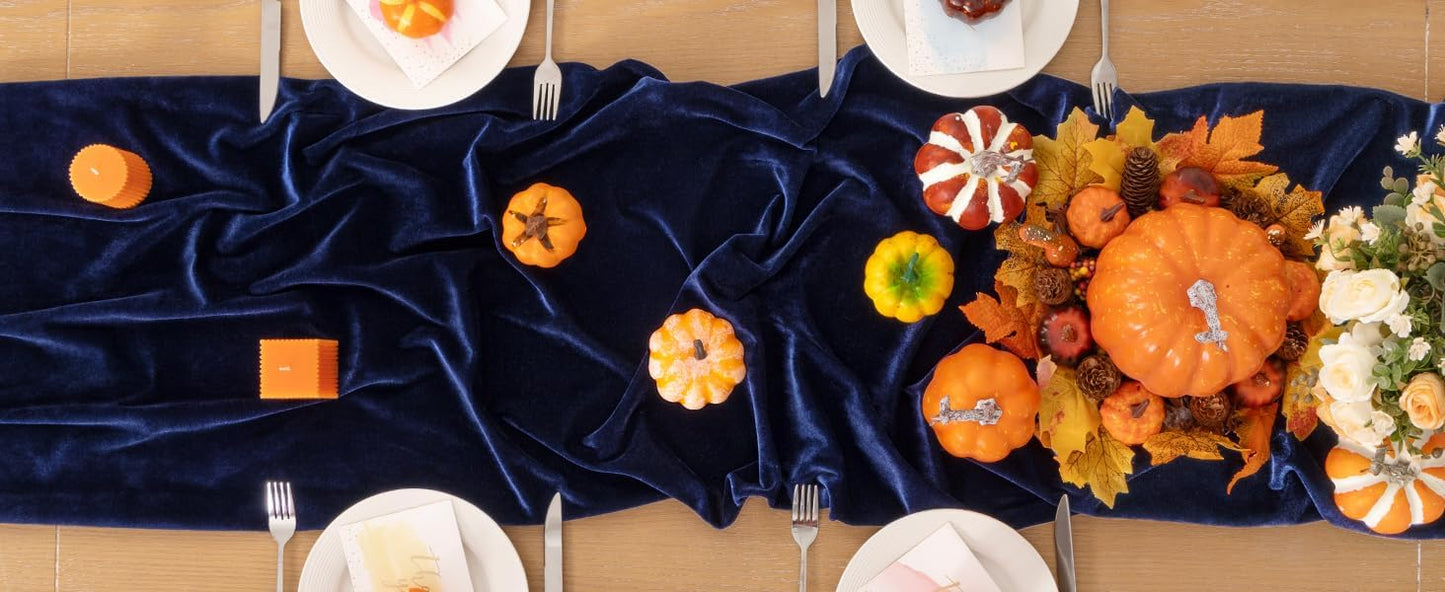 Navy Blue Velvet Table Runner 3 Pack Fall Thanksgiving Navy Table Runners 20 x 120 Inch Luxurious Velvet Fabric Friendsgiving Table Decorations for Christmas Dinner Wedding Bridal Baby Shower