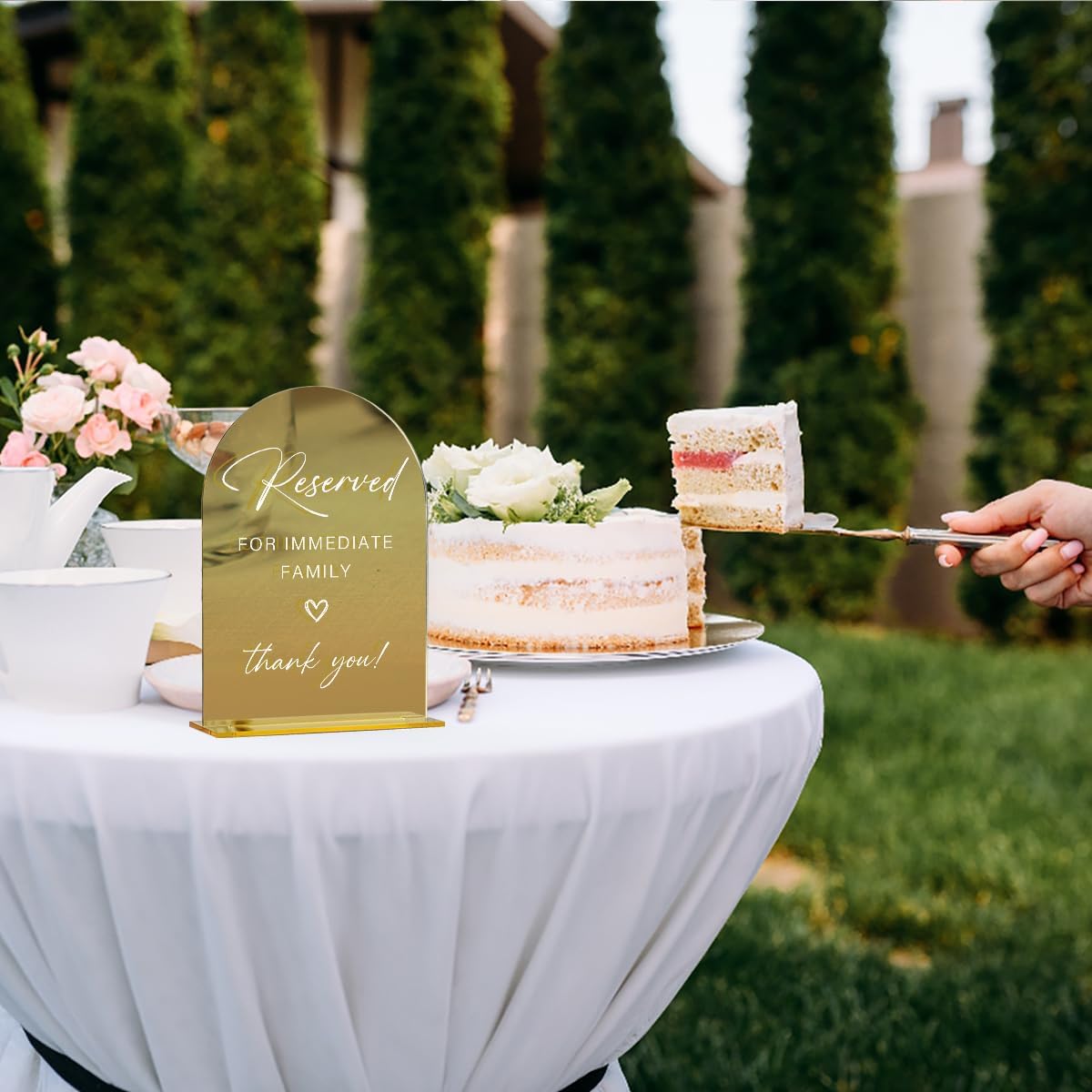 Acrylic Wedding Sign, Bridal Shower Decorations, Reserved for Immediate Family Sign for Ceremony, Modern Font Table Signs, Gold Mirror Arched Acrylic Tabletop Signs for Wedding Reception