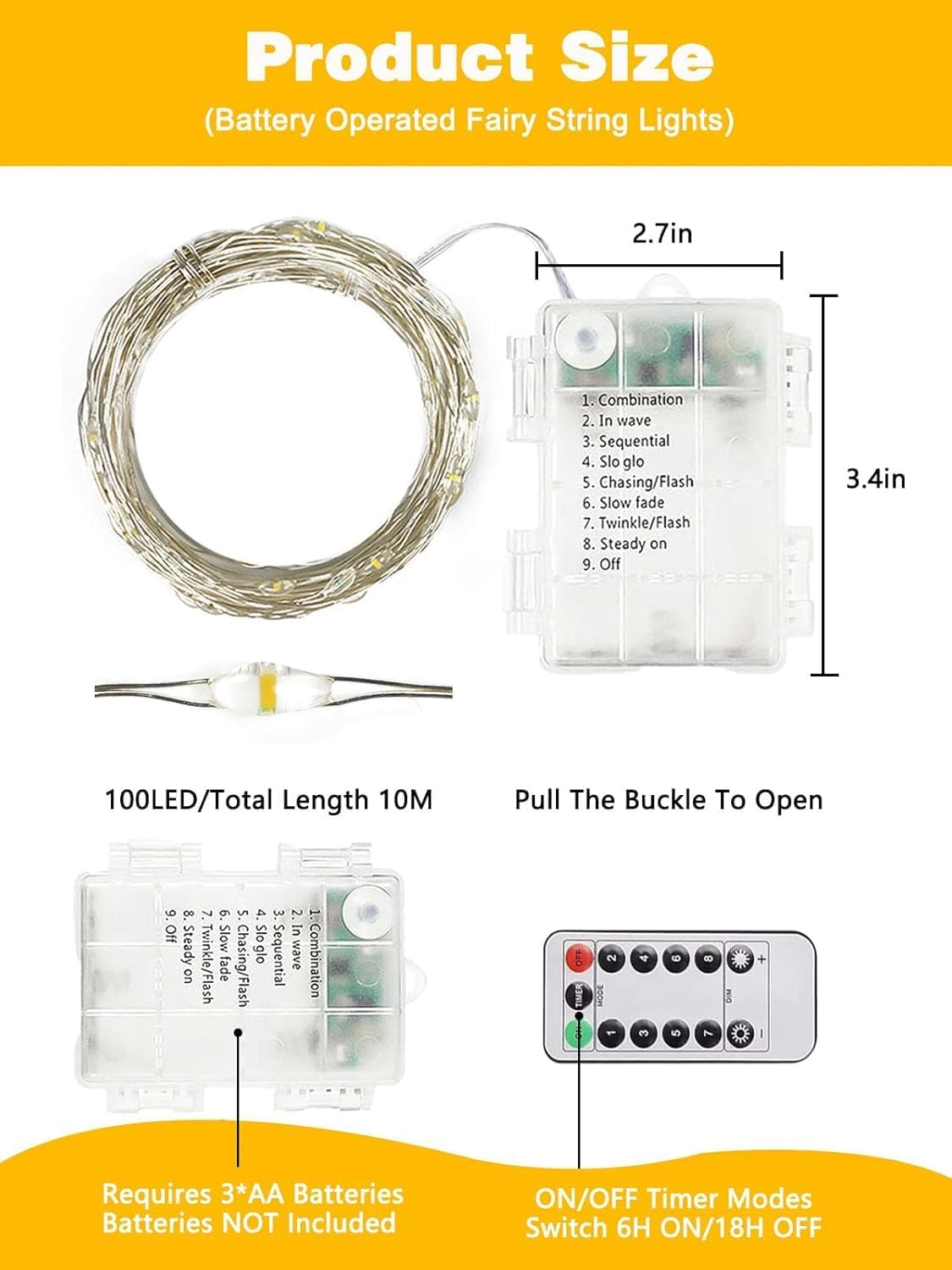 6 Pack Each 33FT 100LED Fairy Lights Battery Operated with Remote, Waterproof Twinkle Lights with Timer, Cuttable String Light Indoor & Outdoor for Bedroom Classroom Wedding DIY Christmas (Warm White)