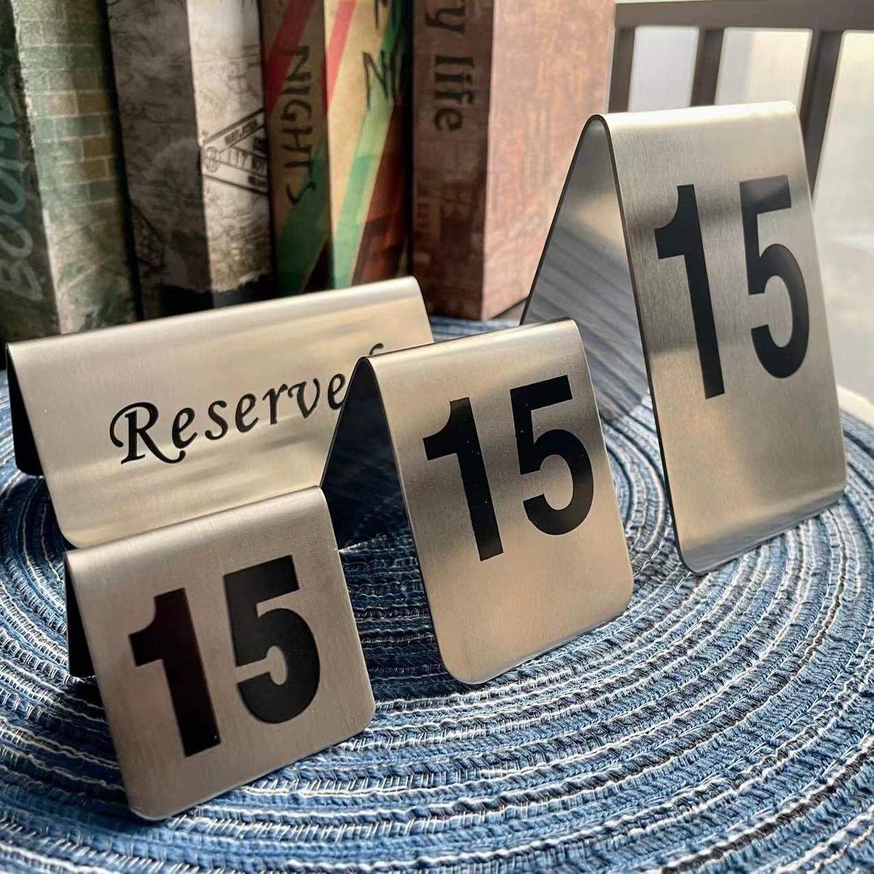 10 Pcs Metal Place Cards Stackable Tent Style Table Numbers,Place Card Holders for Celebration Wedding Party Restaurants Cafes Bars Gatherings meeting Room Board Game Serial (Medium 1-10, Black)