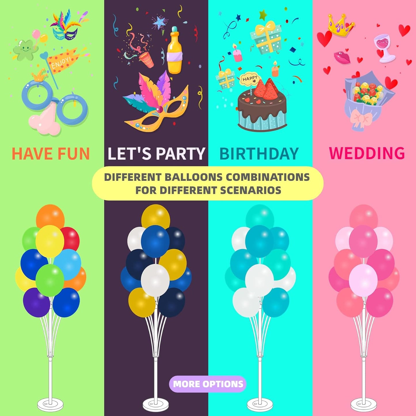 Balloon Column Kit Set of 2 With Balloons Included - Balloon Tower with Stand, Base, and Pole,Backdrop Decoration for Wedding, Baby Shower, Birthday Party, or Bachelorette Parties (Black Gold White)