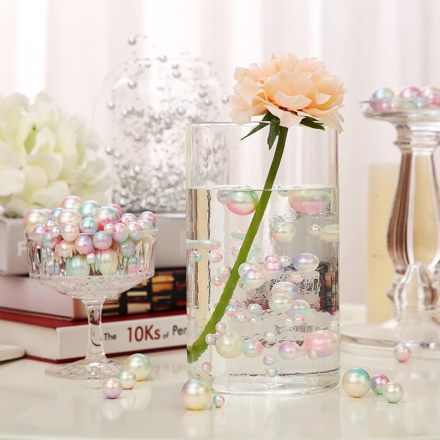 150 Pieces Vase Filler Faux Pearls Vase Makeup Beads No Hole Gloss Bead Mixed Sizes Round Pearl for Home Party Wedding Decor, 8/14/20 mm(Mixed Color)