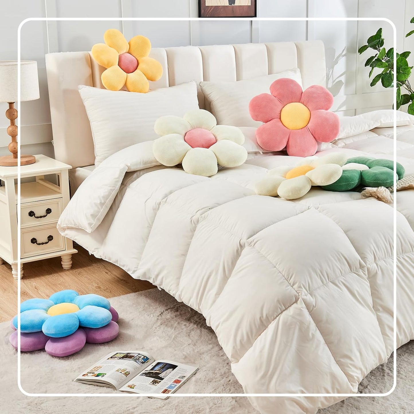 Purple Flower Pillow, 14.9" Cute Flower Shaped Floor Pillow, Aesthetic Floral Plush Daisy Decorative Throw Pillows for Bed Sofa Couch