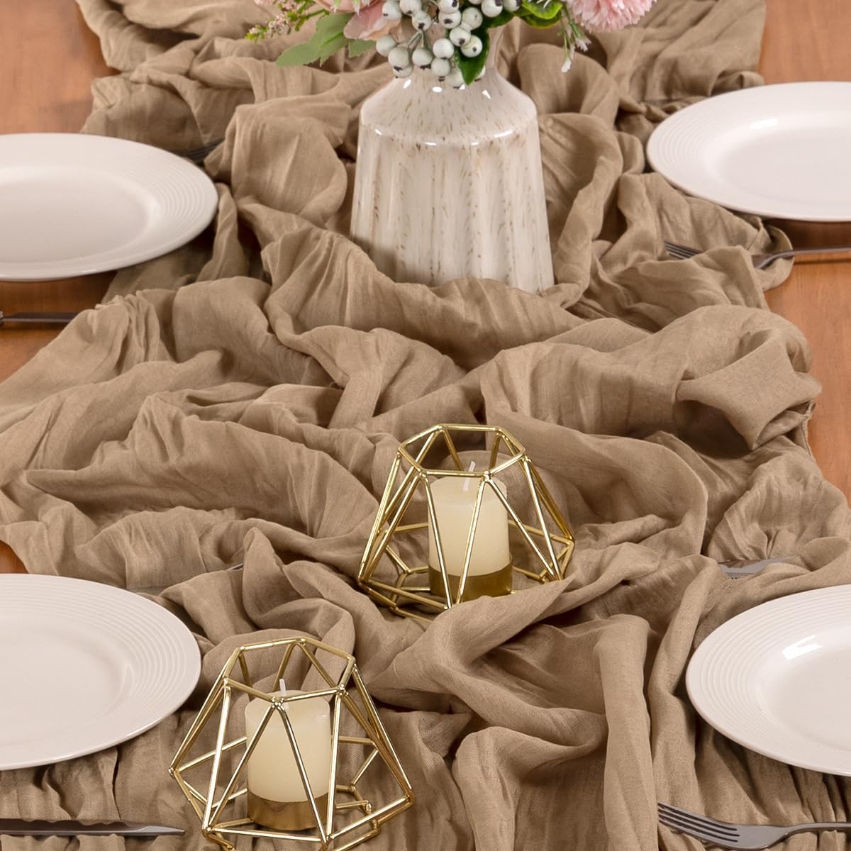 MLMW 6 Pack Fall Table Runner Boho Nude Brown Cheesecloth Table Runner Autumn Gauze Rustic Tan Cheese Cloth 160 inch 13.3ft for Thanksgiving Wedding Party Baby Bridal Shower Birthday