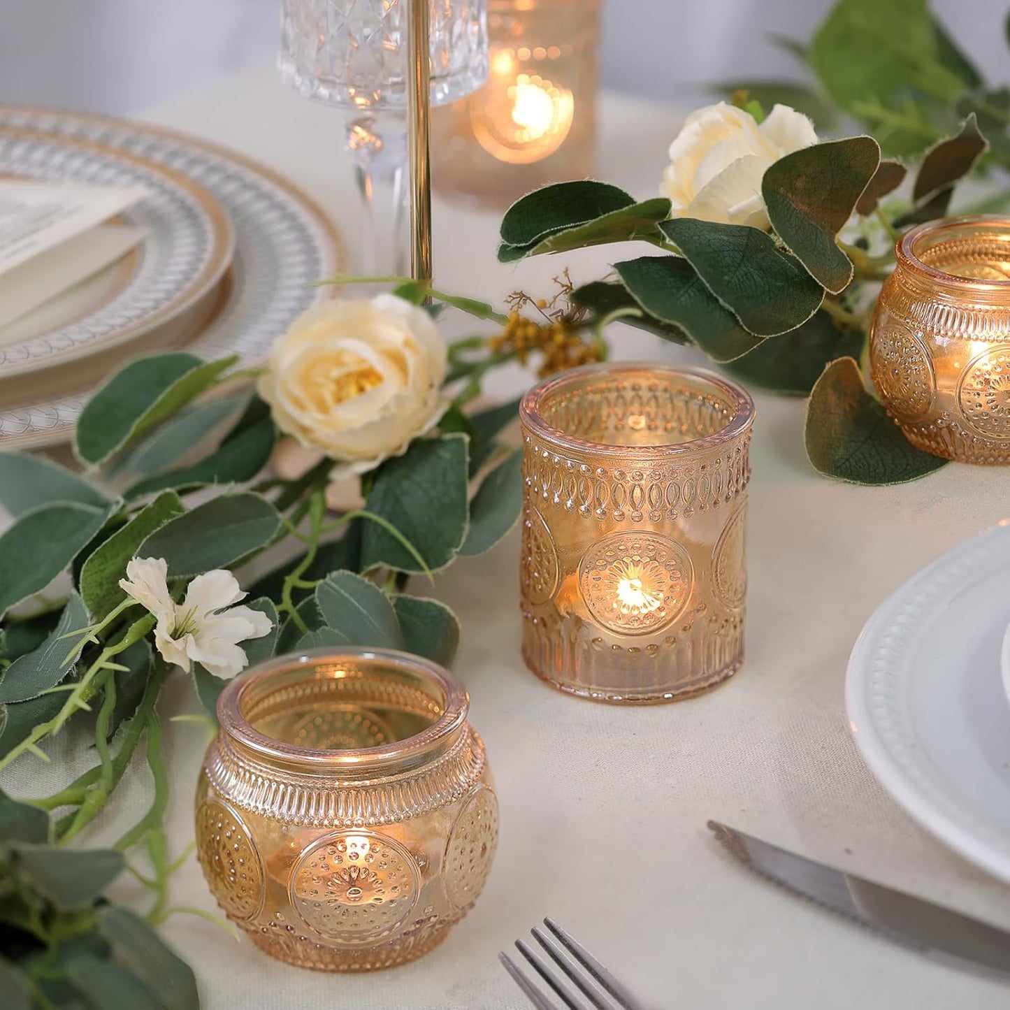 DARJEN Gold Votive Candle Holders Set of 36 - Glass Candle Holder Bulk for Table Centerpiece, Tea Lights Candle Holders for Home, Party & Wedding Shower Decorations