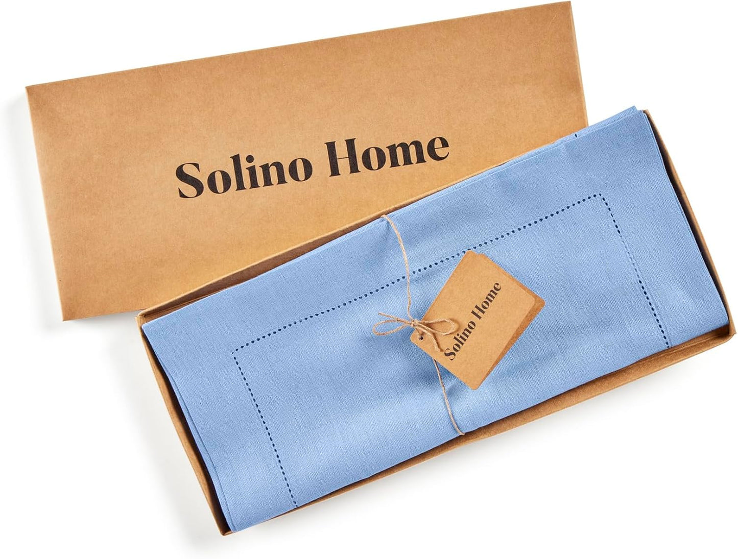 Solino Home Linen Cornflower Blue Table Runner 132 Inches Long - 100% Pure Linen Hemstitch 14 x 132 Inch Table Runner for Dining - Classic Hemstitch