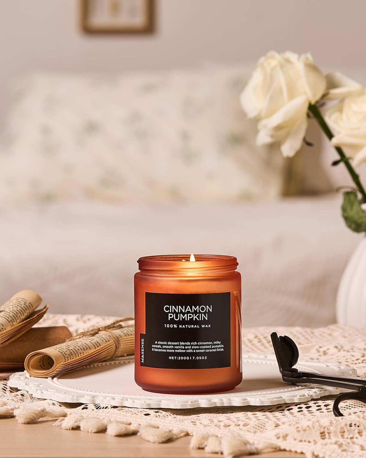 M&SENSE Cinnamon Pumpkin Fall Scented All Natural Soy Wax Candles for Home Scented, Cotton Wick Autumn Long Burning 7.05oz 50 Hours Burn Time, Jar Candle Gift for Men and Women