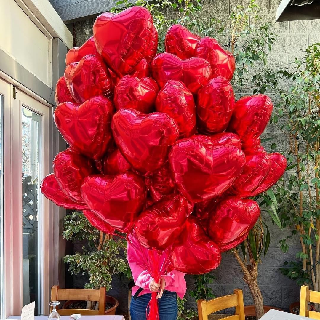 12Pcs Red Pink Champagne Gold Heart Balloons, 18 Inch Heart Shape Love Balloons for Valentine's Day, Wedding, Birthday Decorations