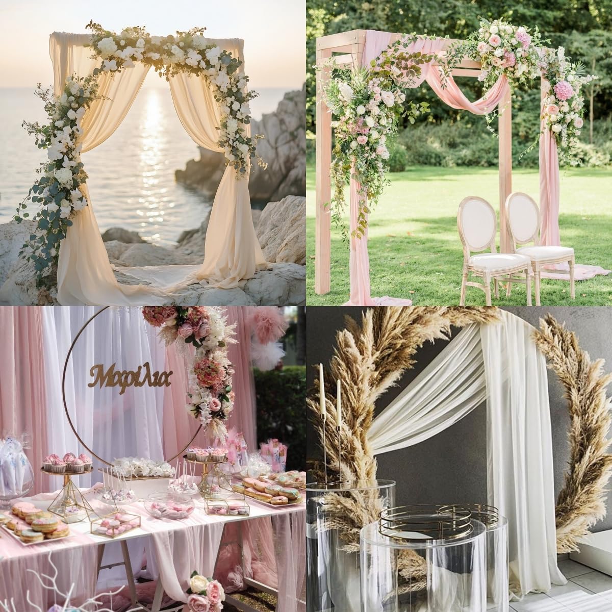 Socomi Wedding Arch Draping Fabric 29" x 20Ft 2 Panels Emerald Green and Sage Sheer Outdoor Curtain Drapes Extra Long for Bridal Baby Shower Birthday Party Decor
