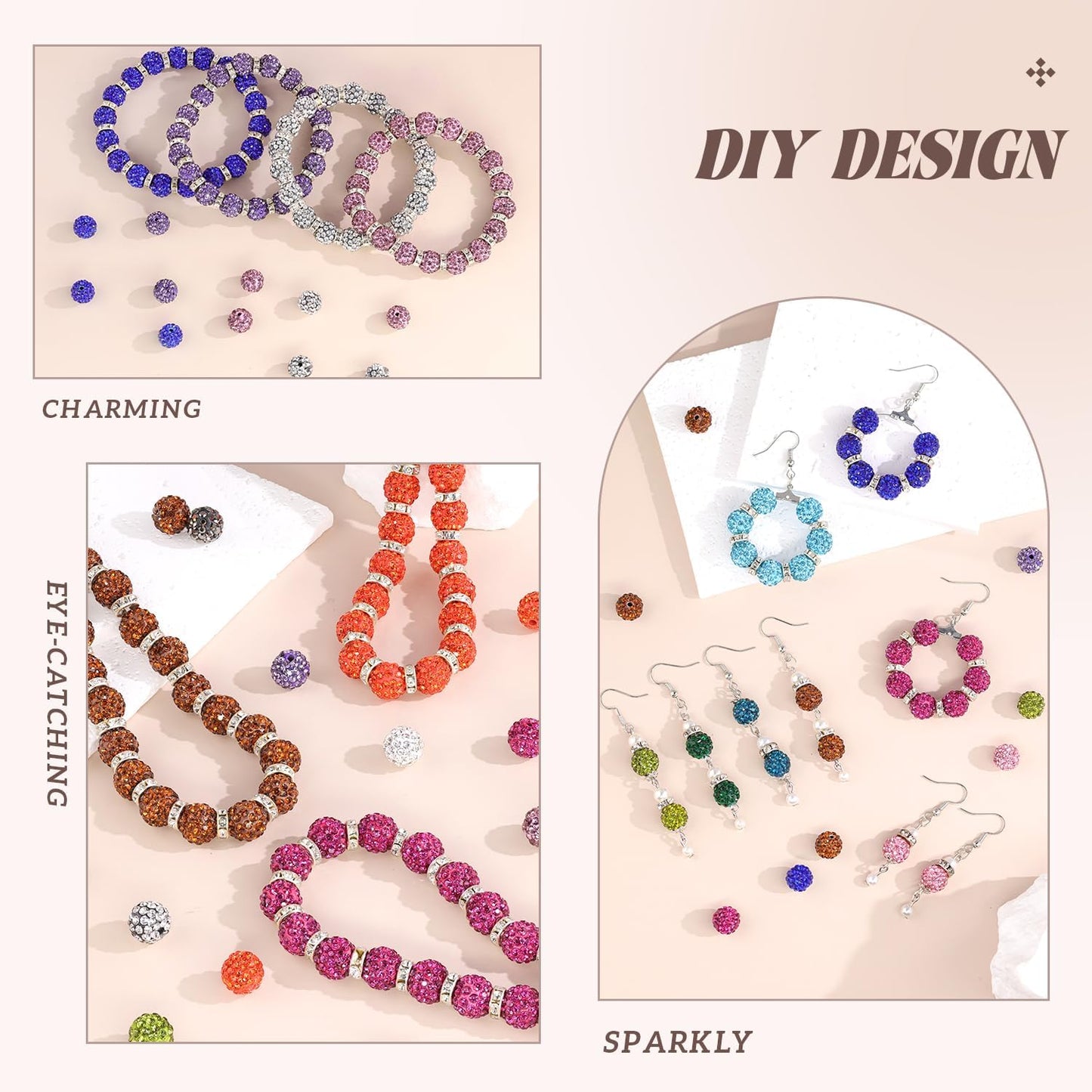 105pcs 10mm Rhinestone Beads for Jewelry Making, Orange Shiny Round Disco Ball Beads Bulk, Sparkle Crystal Clay Christmas for Bracelet Baseball Necklace Earring Crafting and DIY