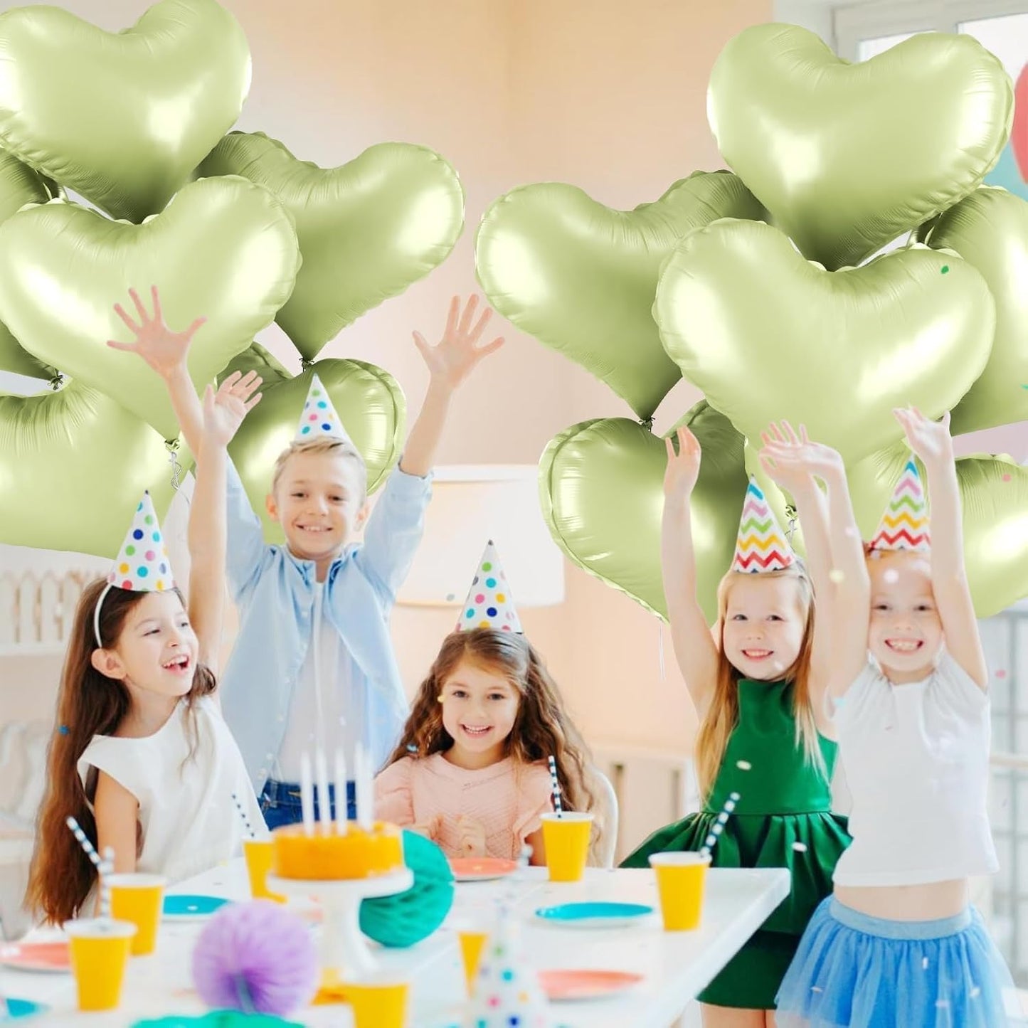 24 Inch Green Heart Balloons, Pastel Heart Shaped Foil Balloons, Light Green Helium Balloon for Valentines Day Bridal Shower Anniversary Wedding Birthday Party Decorations