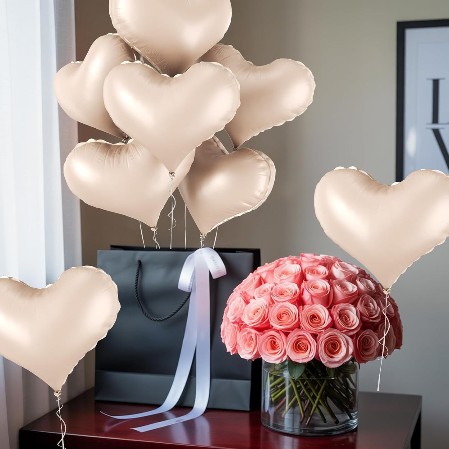 24 Inch Apricot Heart Balloons, Nude Heart Shaped Foil Balloons, Neutral Love Helium Balloon for Boho Valentines Day Bridal Shower Anniversary Wedding Birthday Party Decorations