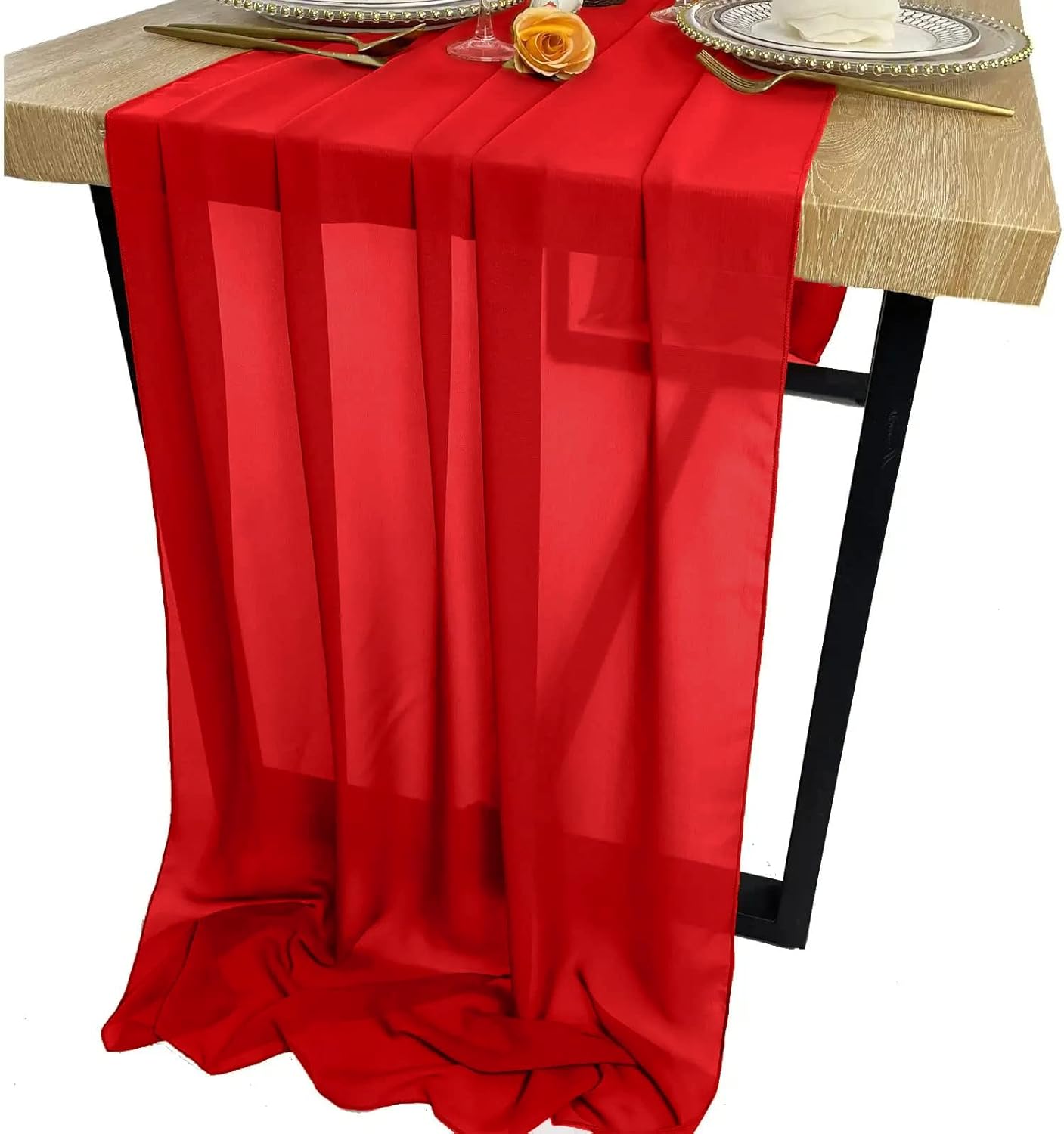 EHLDekol Chiffon Table Runners Romantic Sheer Wedding Table Runner Top Table Bridal Party Decoration (Red, 10ft, 10Pack)