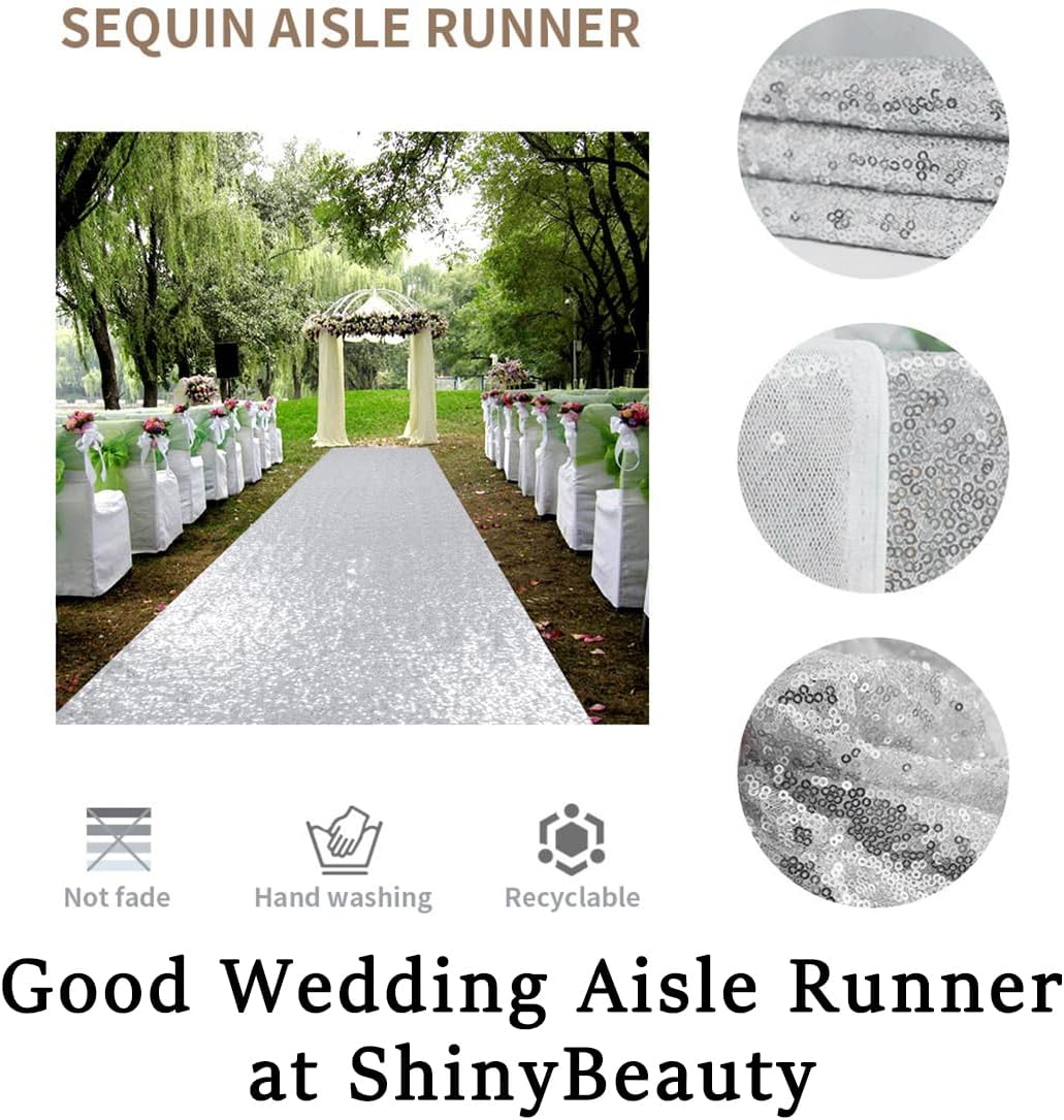 ShinyBeauty Aisle Runners for Weddings 10 ft by 4 ft Silver Aisle Runner Wedding Aisle Runner Outdoor Glitter Runner Church Runner (4FTx10FT, Silver)