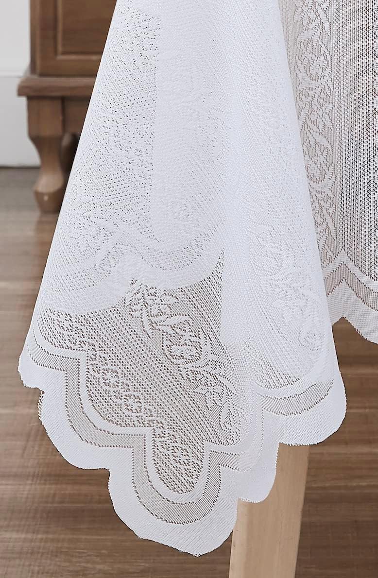LinenZone Round Lace Tablecloth with Elegant Scalloped Bottom for Any Special Event Such as Wedding, Birthday Party, Baby Shower, Anniversary. Sits 4 to 6 People. (Linda 70 Round, White)