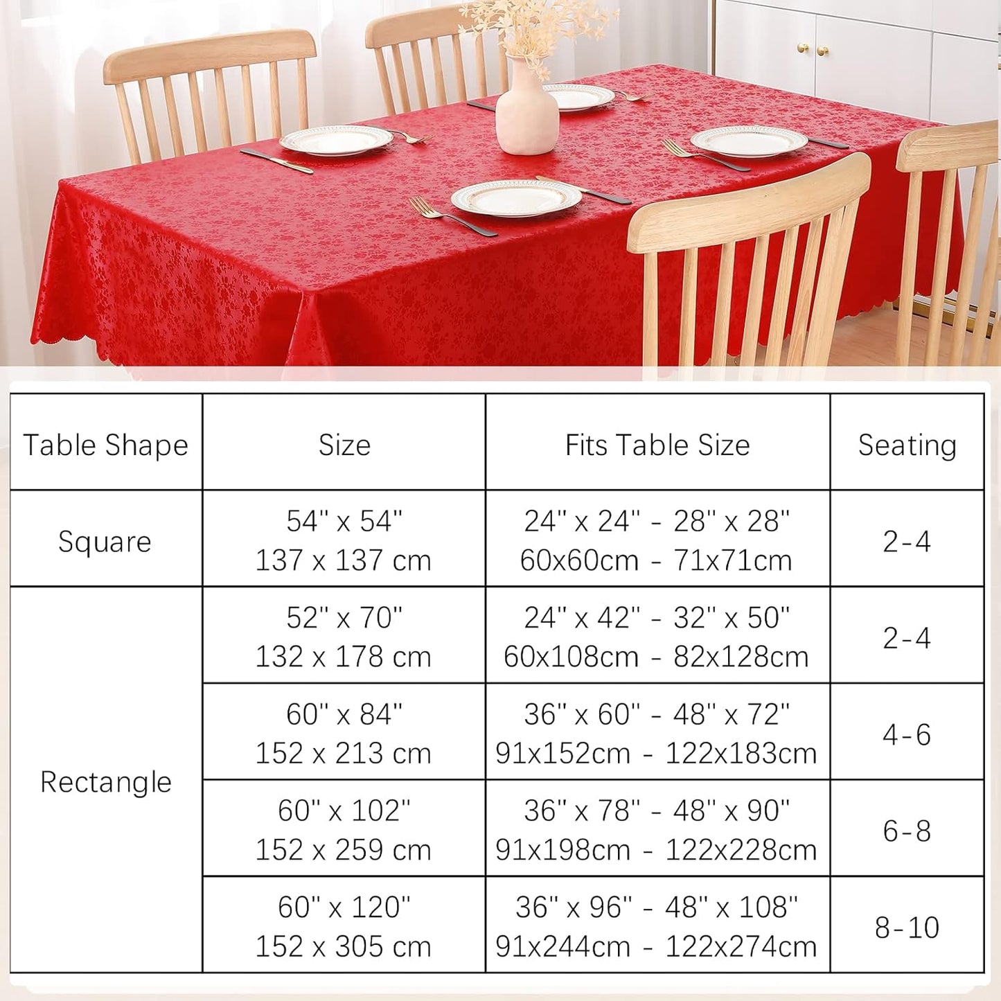Smiry Rectangle Table Cloth, Waterproof Heavy Duty Vinyl Tablecloths, Wipeable Washable Table Cover for Kitchen and Dining Room (Red, 54" X 78")