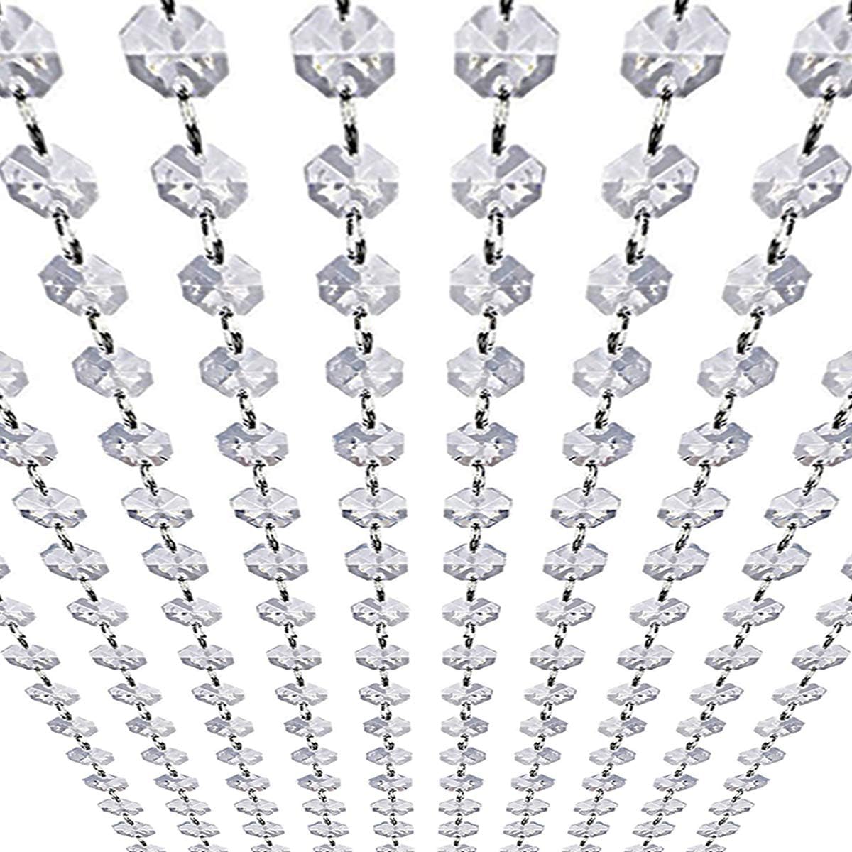 Crystal Garland Strands - Hanging Chandelier Gem Bead Chain - 14mm Clear Octagon Prism Diamond String Decorations for Wedding Party Manzanita Centerpiece Christmas Tree (Acrylic, 33 Feet)