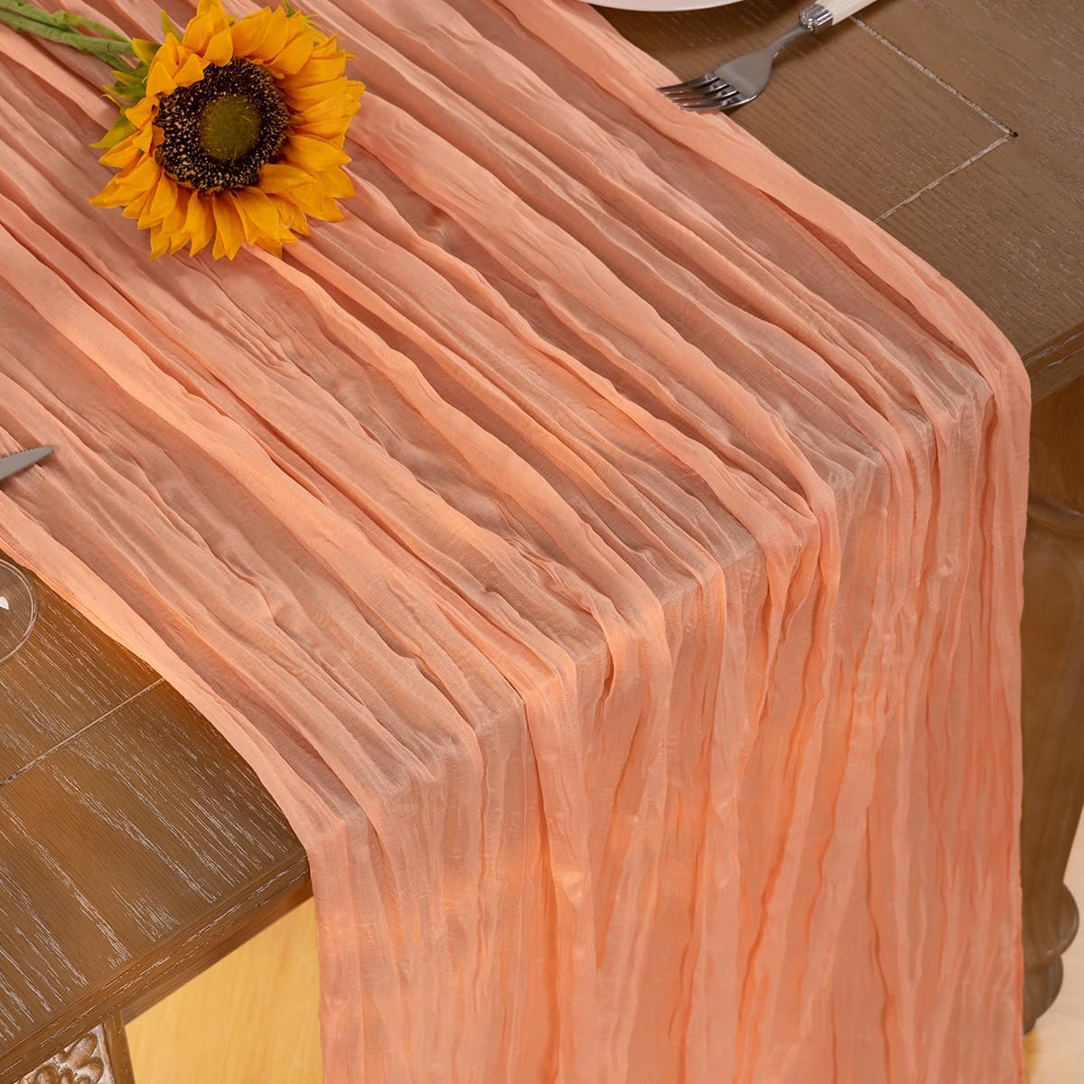 Peach Cheesecloth Table Runner 6 Pack Fall Table Runners Boho Gauze 120 Inches Cheese Cloth Fall Table Decorations for Sweet Little Peach Baby Shower Decor Wedding Bridal Thanksgiving Party