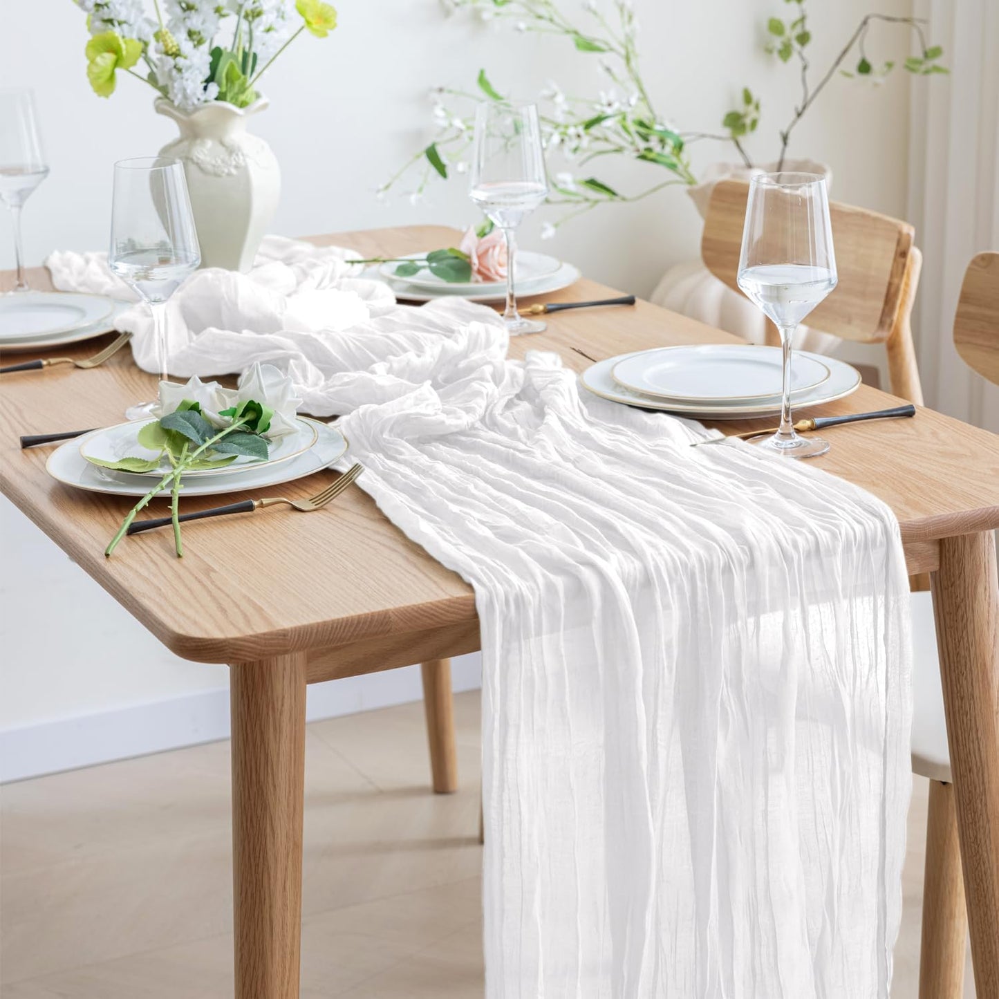 Asee'm 12pcs Cheesecloth Table Runner 120 Inches Long Ivory Boho Gauze Cheese Cloth Runner 10FT Rustic Sheer Table Runners for Christmas Wedding Party Baby Shower Spring Easter Decoration