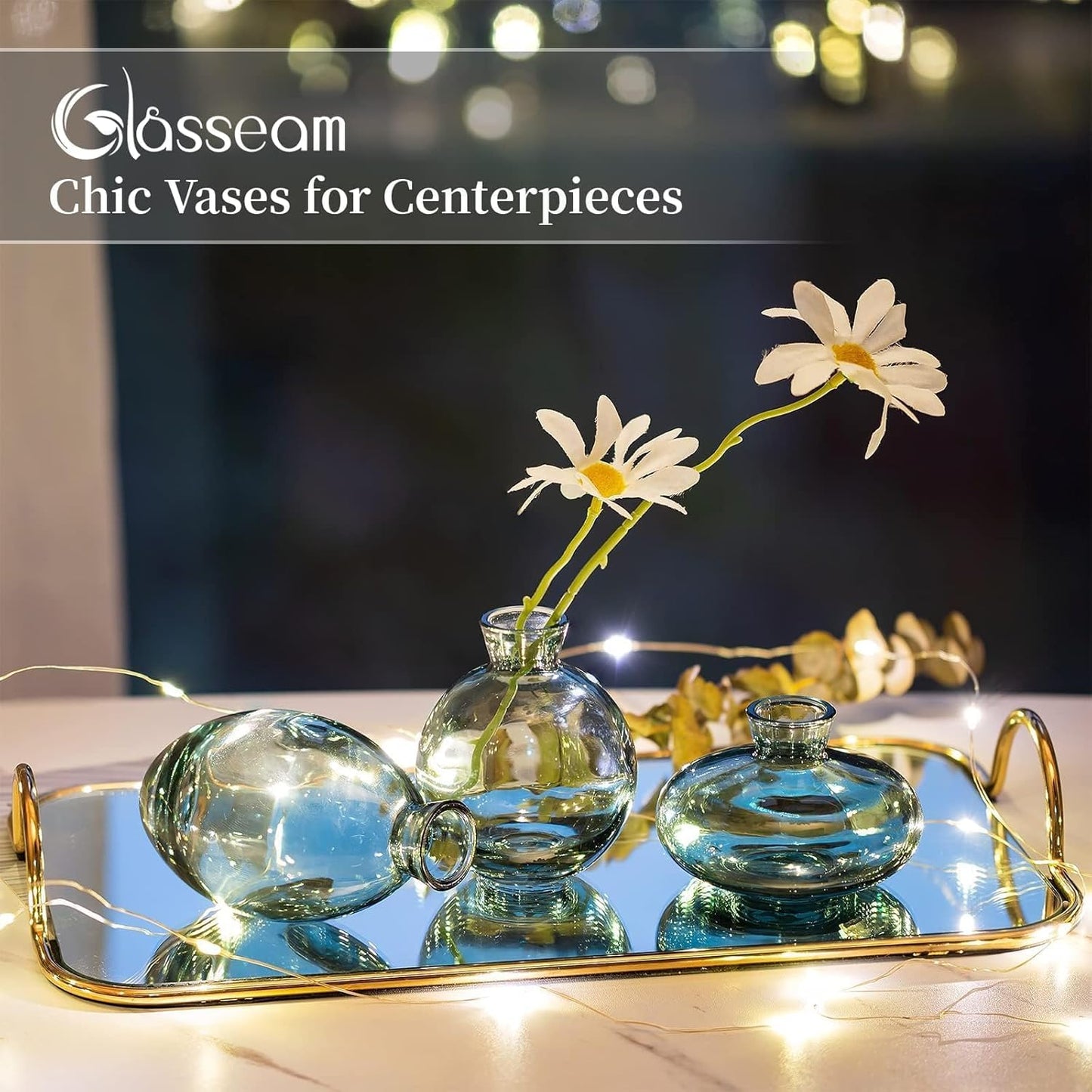 Small Glass Bud Vase for Centerpieces, 6Pcs/2Sets Green Modern Small Mini Flowers Vases Short Minimalist Aesthetic Vintage Cute Handmade Tiny Wedding Table Centerpiece for Single Flower Rose