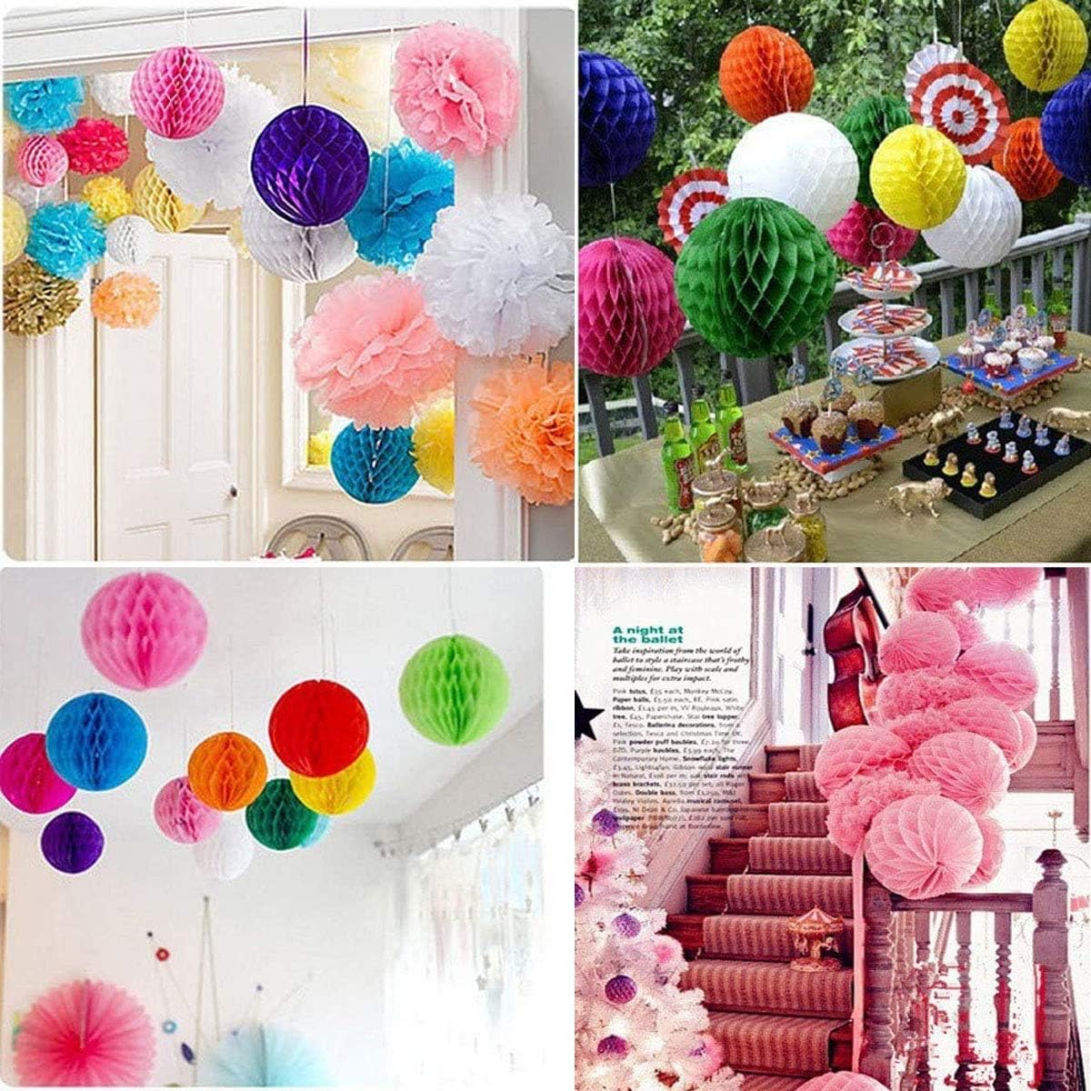 20pcs Honeycomb Flower Balls Party Honeycomb Balls Decoration Paper Flower Balls Tissue Paper Flower Ball Pom Poms Ball for Birthday Wedding Home Decor (3inch+6inch, Red)