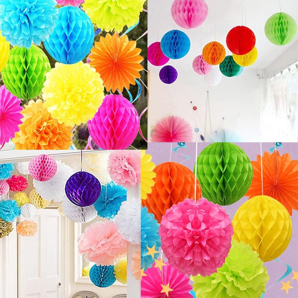 12pcs Party Honeycomb Decorations 4'' 8'' 10'' Honeycomb Balls Tissue Pom Poms Hanging Flower Balls for Baby Shower Birthday Wedding Nursery Wall Decor (Rose Red)