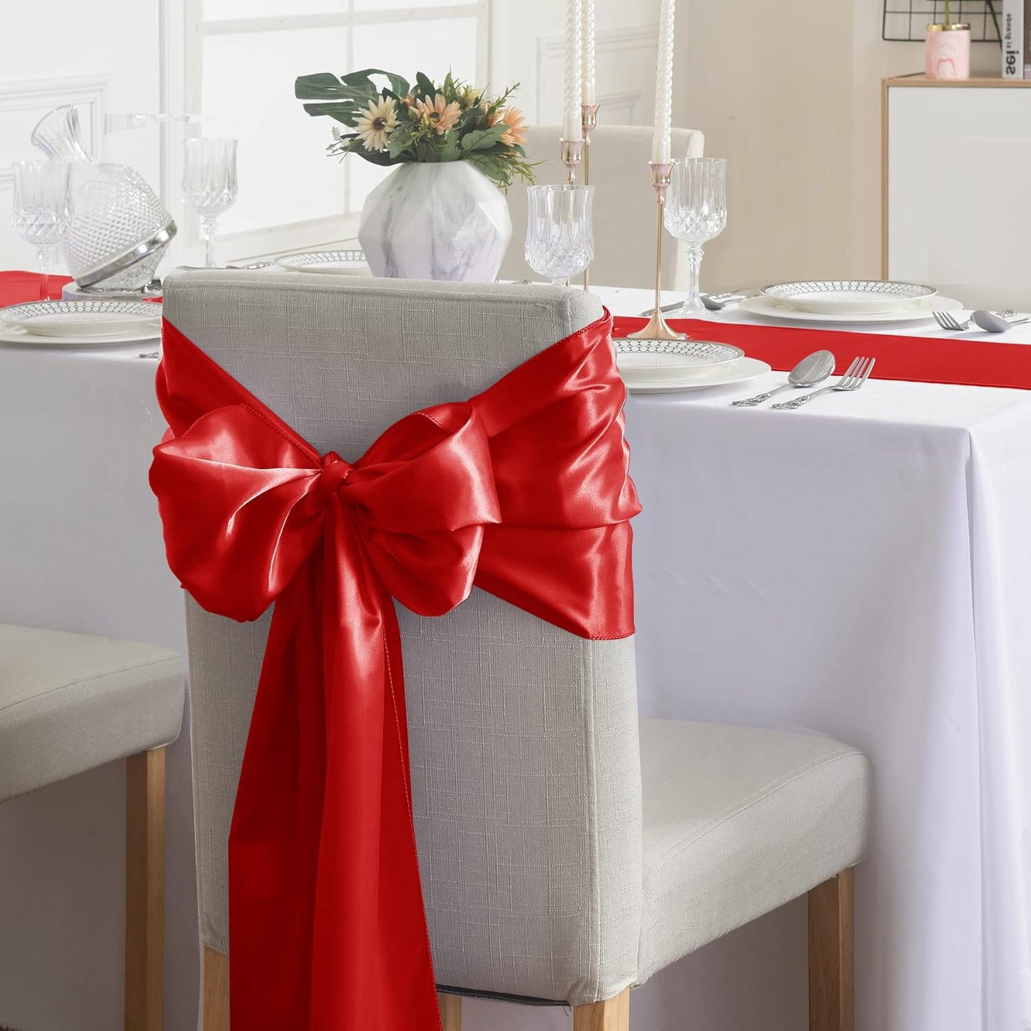 12Pack Table Runner 12 x 108 Inches Satin Silk Table Runner for Wedding, Birthday Party, Banquets, Graduations Decoration, fit Rectange and Round Table-Scarlet