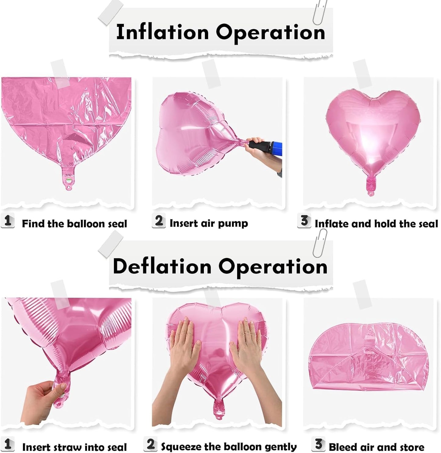 Heart Foil Balloons, 18 Inch White & Pink Heart Shape Mylar Balloons for Valentine's Day, Birthday, Wedding, Baby Shower Party Decoration