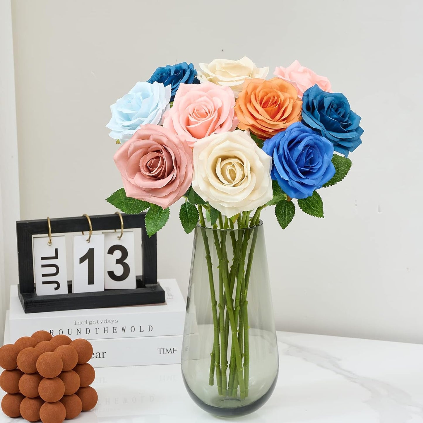Artificial Rose 10pcs Open Flower Bouquet Faux Rose Stems for Wedding Arrangement, Bridal Bouquet, Centerpiece, Fake Faux Silk Flowers (Dusty Pink)