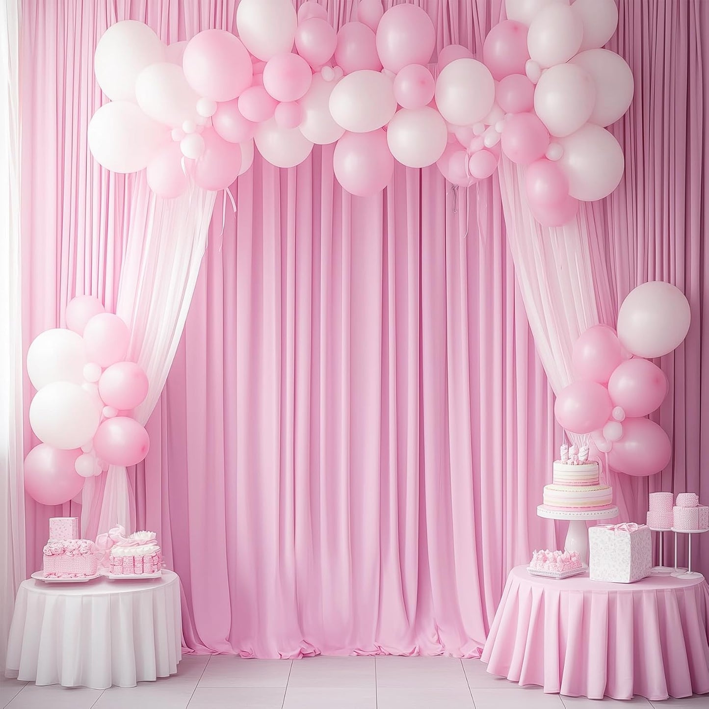 10ftx12ft Wrinkle Free Pink Backdrop Curtain, 2 Panels 12FT Height Pink Wedding Backdrop Drapes, Silky Polyester Back Drop Cloth for Birthday Photography Background Party Backdrop Draping