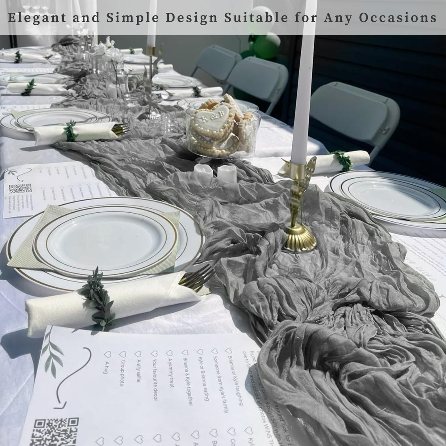 6 Pack Gray 10FT Cheesecloth Table Runner Rustic Gauze Fabric Cheese Cloth Table Runner for Wedding Bridal Baby Shower Table Decor 20 x 120 Inch Long Boho Sheer Birthday Party Table Decorations