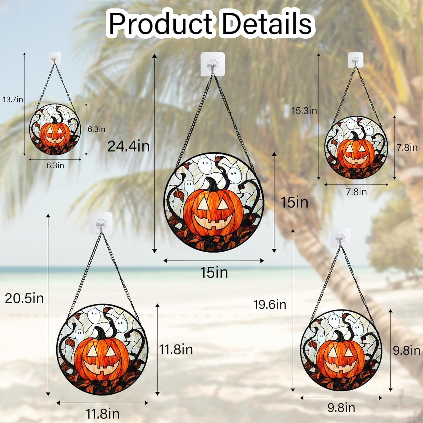 Stained Glass Window Hanging - Halloween Decorations Pumpkin Ghost Suncatcher for Doors Garden Indoor Spooky Funny Orange Sun Catchers Gothic Decor Horror Gifts for Women Men Friend 15 in