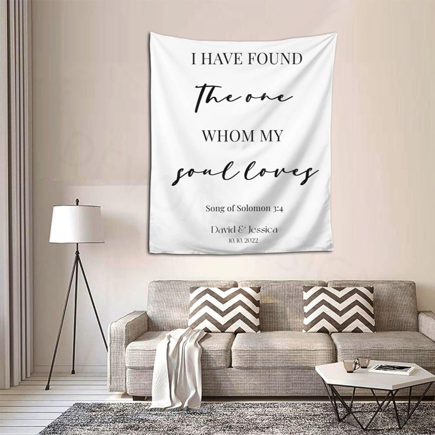 I Have Found The One Whom My Soul Loves Backdrop,Custom Tapestry with Names and Date,Rustic Wedding Sign,Personalized Calligraphy Wedding Banner for Ceremony,Reception Backdrop