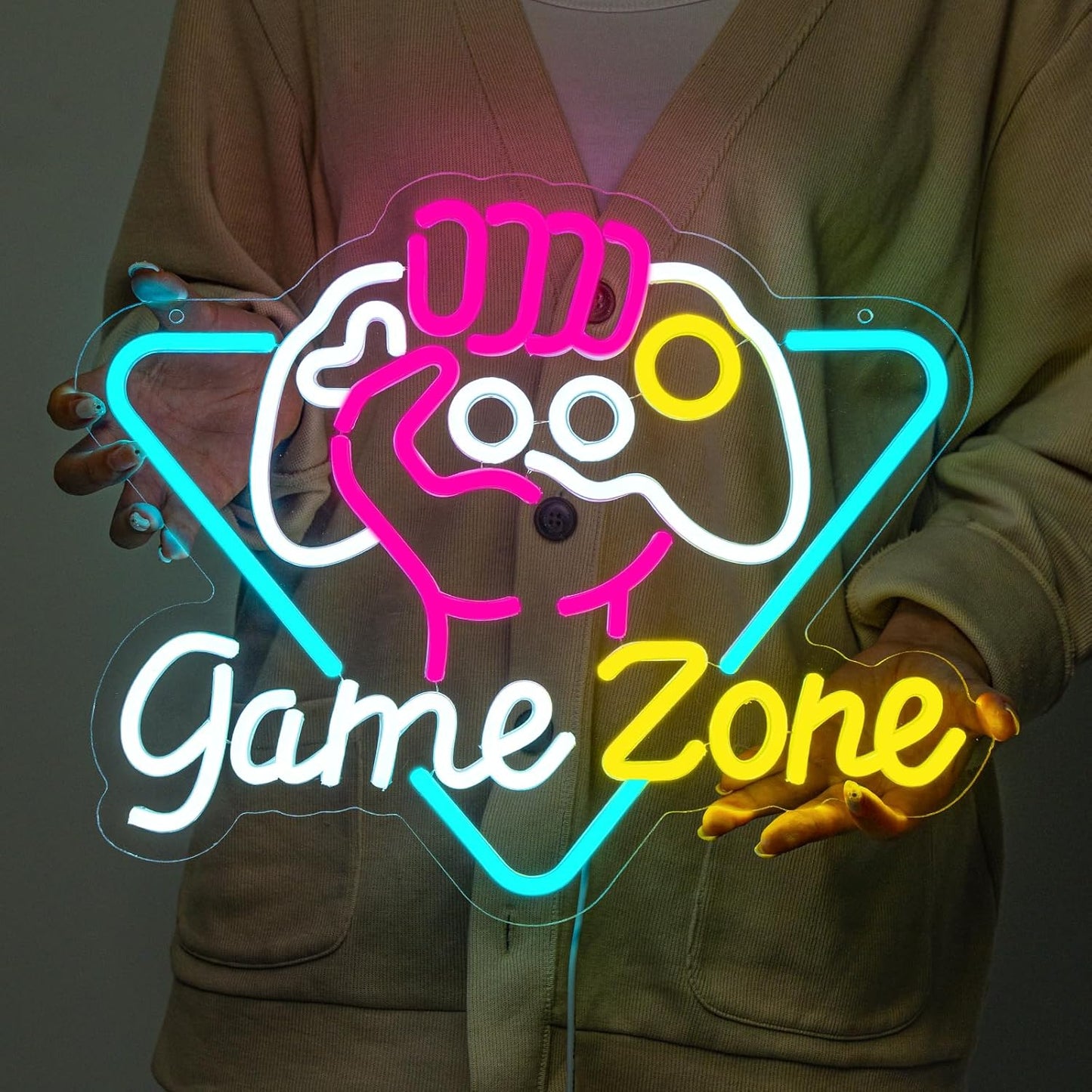 Game Zone Neon Sign Dimmable Gamer Neon Signs Gaming Led Signs for Game Room, USB Powered Colorful Neon Gaming Signs for Boys Room, Teen Room, Gifts for Gamer(15.3âx12.5â)