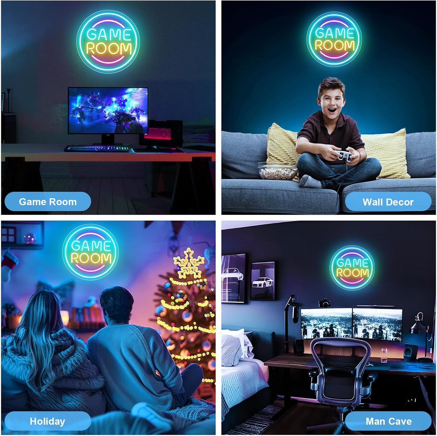 Gamer Neon Sign for Gamer Room Decor, Dimmable Gamer Room Neon Signs for Wall Decor, USB Powered Bright LED Neon Gaming Signs for Boys Room, Gamer Gifts for Teenage Boys, Kids(13.3âx13.3â)
