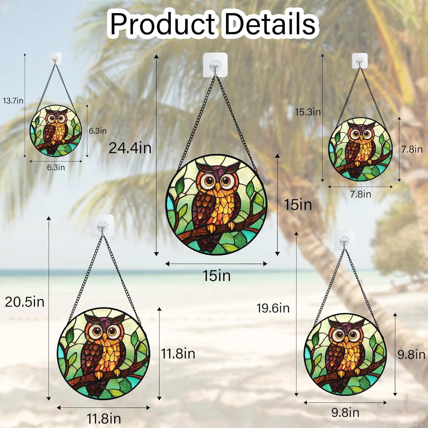 Stained Glass Window Hanging - Owl on a Branch Suncatcher for Doors Window Home Orange Brown Sun Catchers Decor Christmas Mother's Day Birthday Gifts for Teacher Women Men Mom Nana 15 in