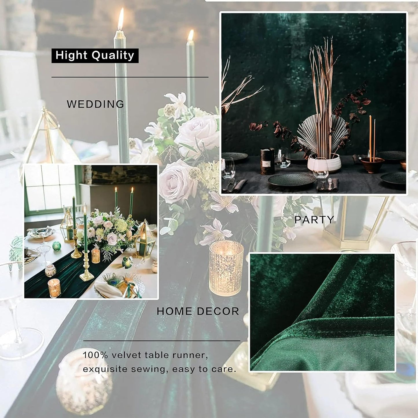 Luxurious Velvet Table Runner, 10ft Wedding Reception Decorations, 20x120inch Soft Velvet Fabric, Table Linen Overlay, Wedding Table Runners (Black, 20X120inch, 5pack)