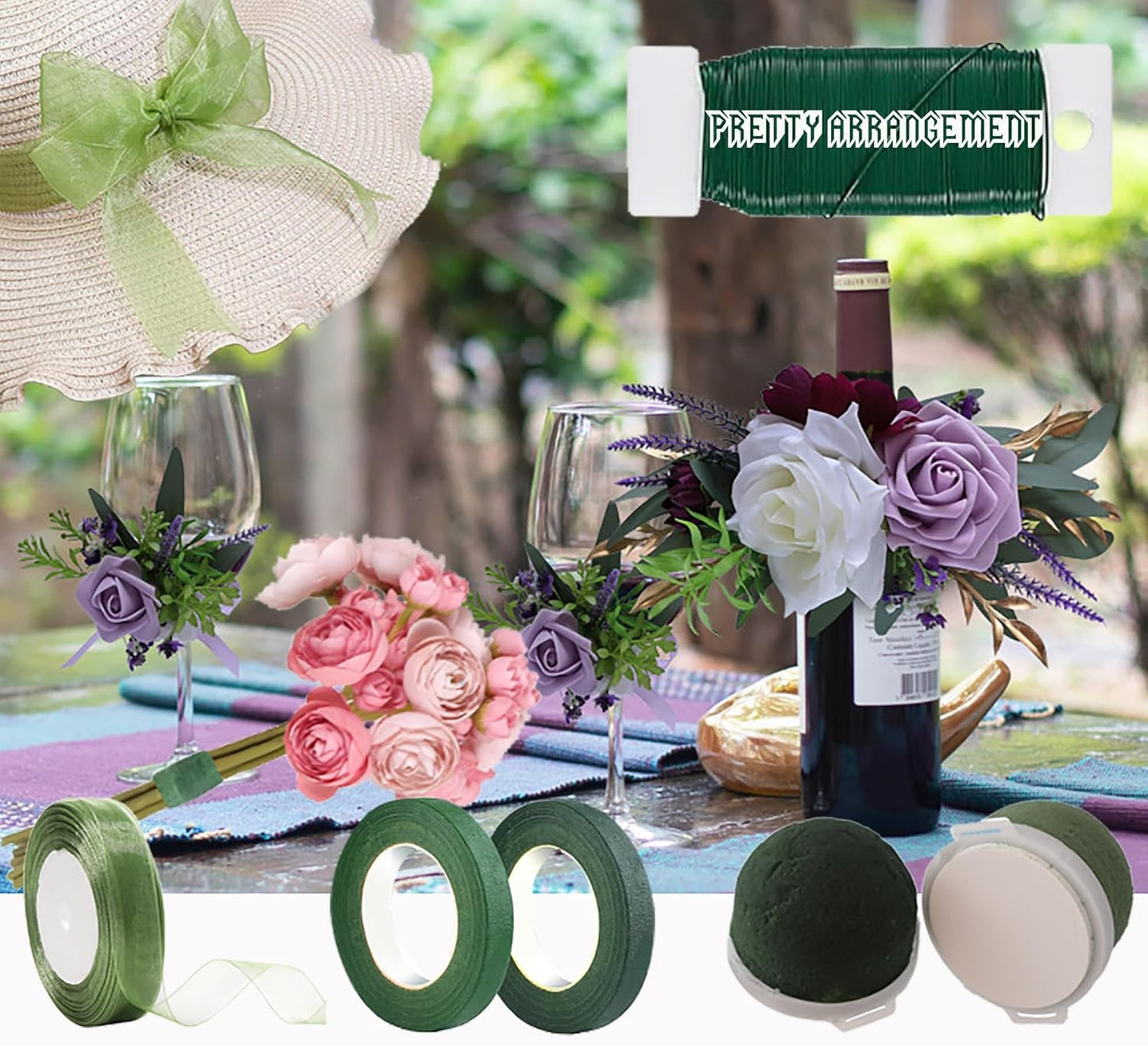 12PCS Foam for Flower Arrangements Styrofoam for Artificial Flowers Dry Blocks Foam Circles with Green Floral Tape for Fresh Flowers Wire