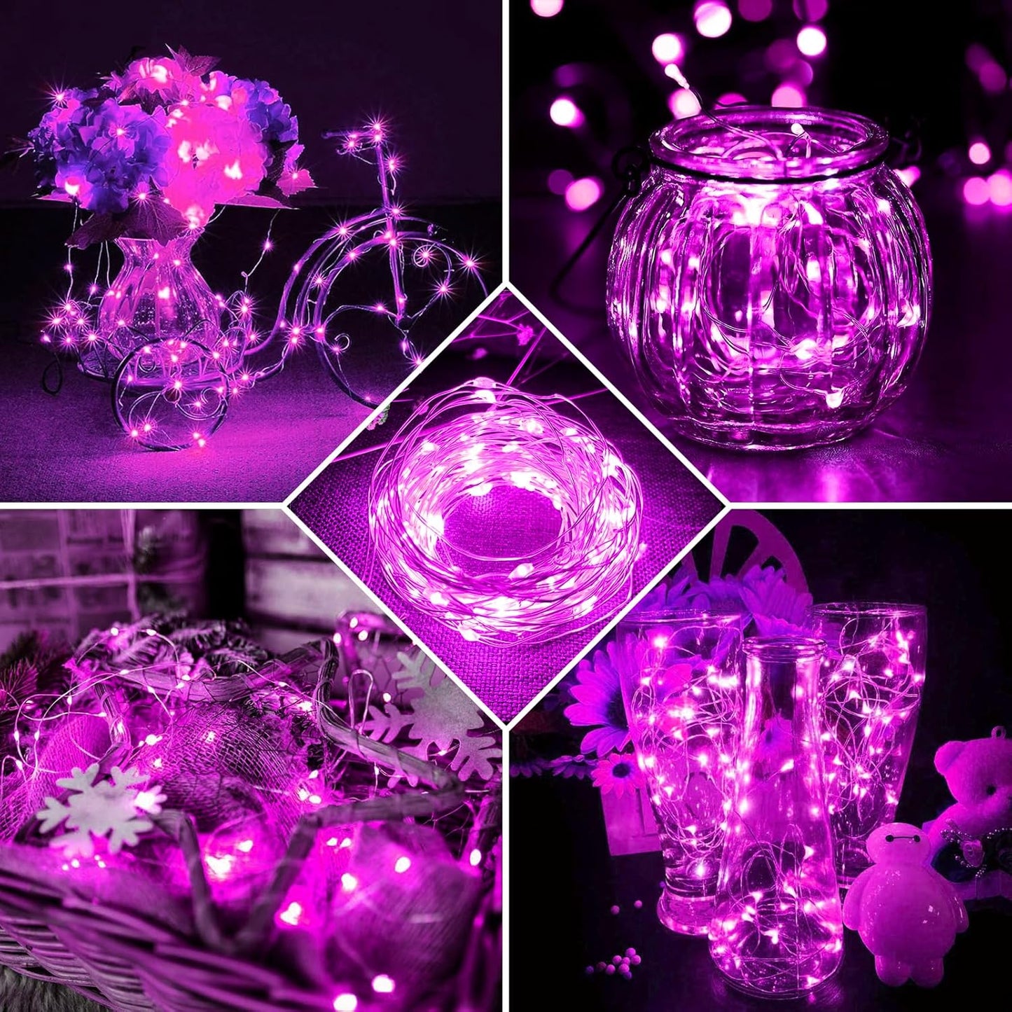 100 Pack Pink Fairy Lights 7Ft 20 LED Twinkle String Lights 3 Modes Battery Operated Waterproof Firefly Starry for Mason Jar Party Wedding Christmas Valentines Day Table Centerpieces