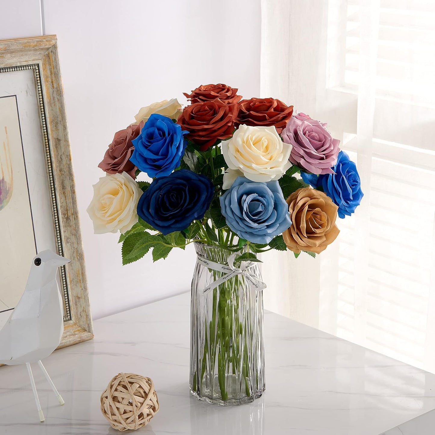 Artificial Rose 10pcs Open Flower Bouquet Faux Rose Stems for Wedding Arrangement, Bridal Bouquet, Centerpiece, Fake Faux Silk Flowers (Ivory)