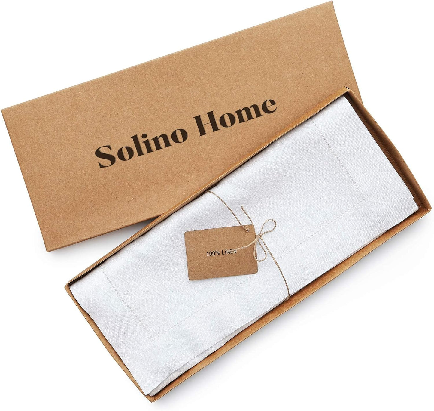 Solino Home Linen White Table Runner 132 Inches Long - 100% Pure Linen Extra Long Table Runner 14 x 132 Inch for Fall, Autumn, Halloween, Thanksgiving, Holiday - Classic Hemstitch