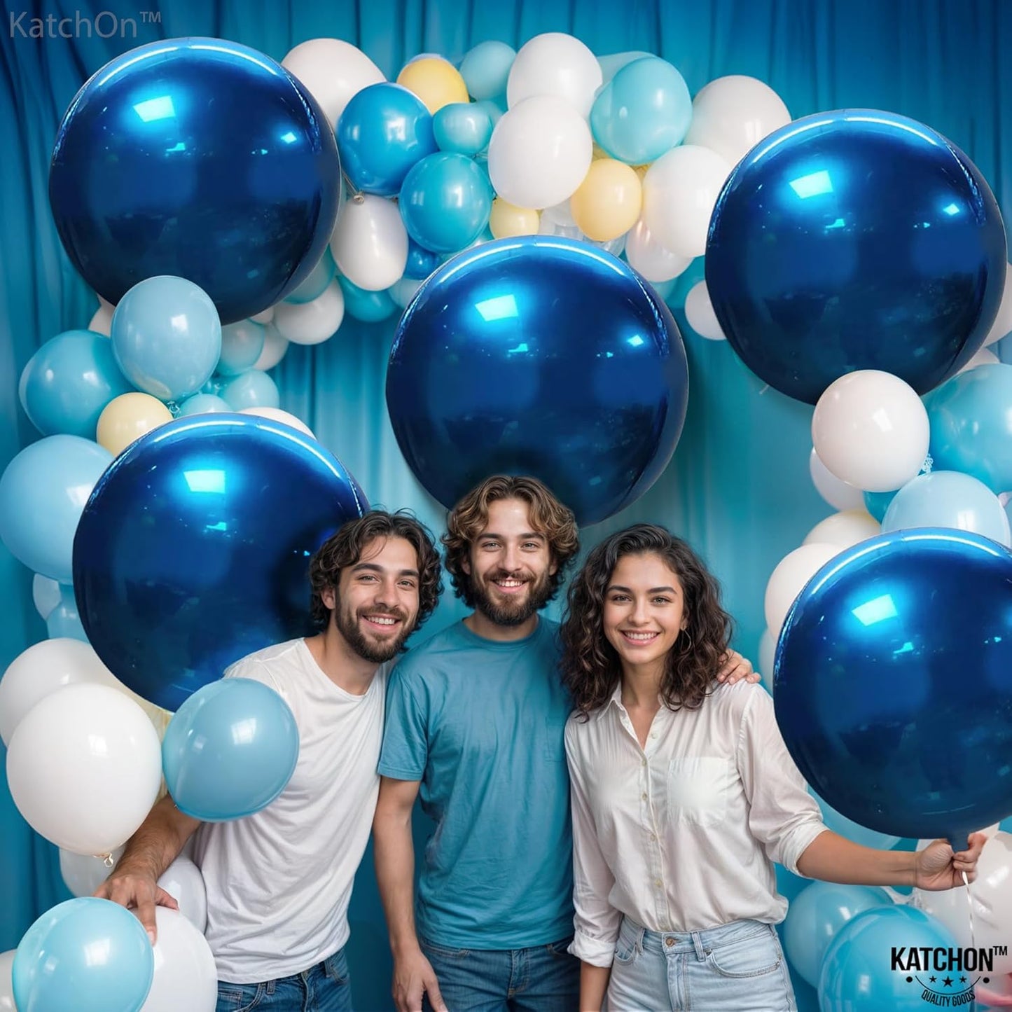 KatchOn, Mylar Metallic Blue Balloons - Big 22 Inch, Pack of 6 | Round Blueberry Balloons for Blueberry Party Decorations | Bachelorette, Gender Reveal, Baby Shower, Birthday, 4th of July Decorations