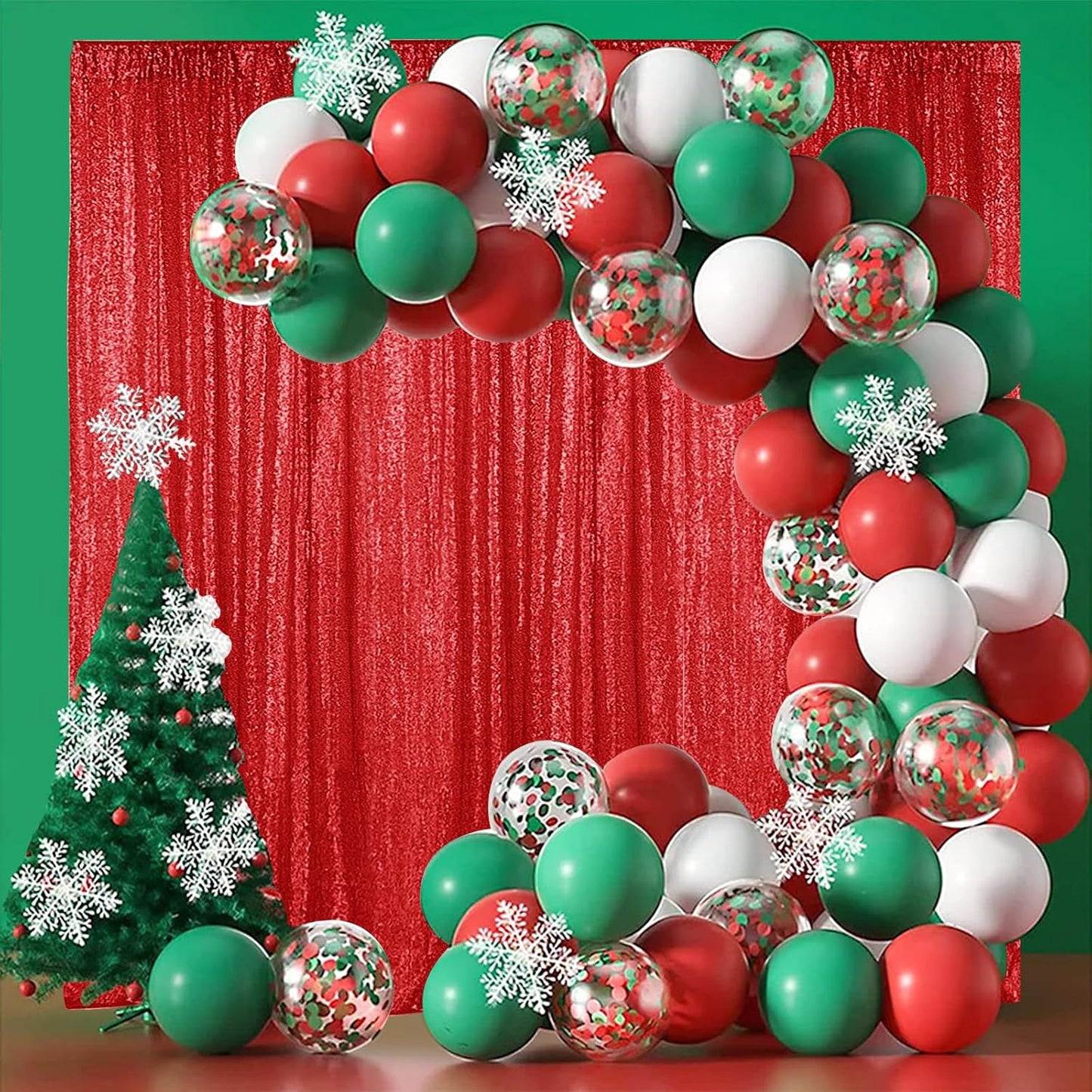 Hahuho Red Sequin Backdrop Curtain, 4PCS 2FTx8FT Glitter Backdrop Curtain for Parties, Christmas, Wedding, Party Decoration(4 Panels, 2FT x 8FT, Red